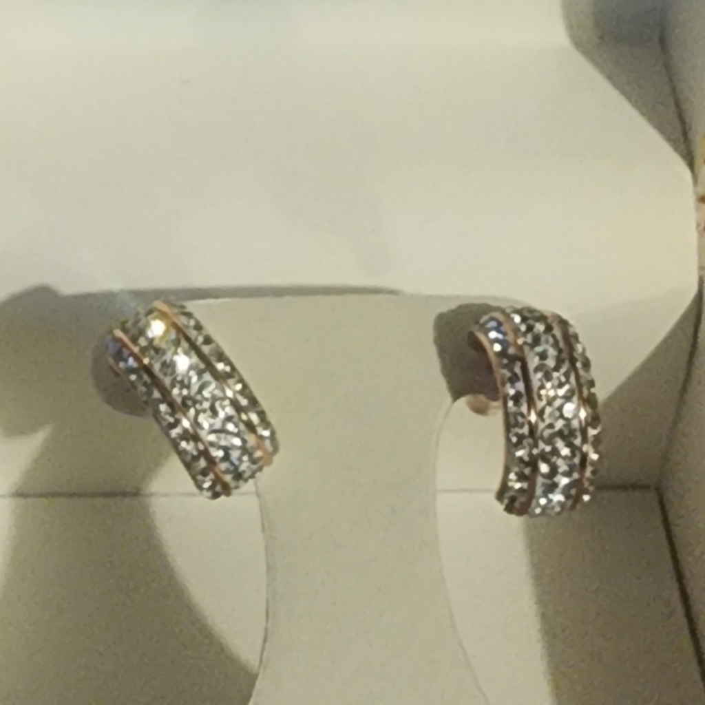 Sparkle Allure Huggie Crystal 24k Rose Gold Over Brass Hoop Earrings New